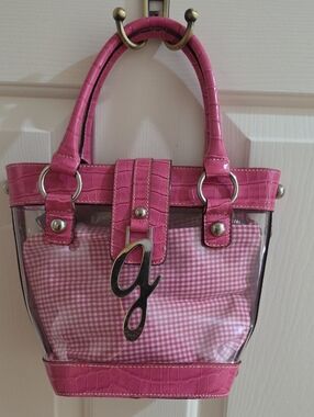 VINTAGE Early 2000s GUESS Clear PVC Pink Gingham Handbag Rare - Size Medium